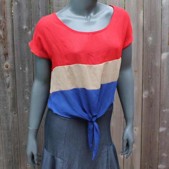 Soho Collection Colorblock Tie Front Top Sz Small - Picture 1 of 1